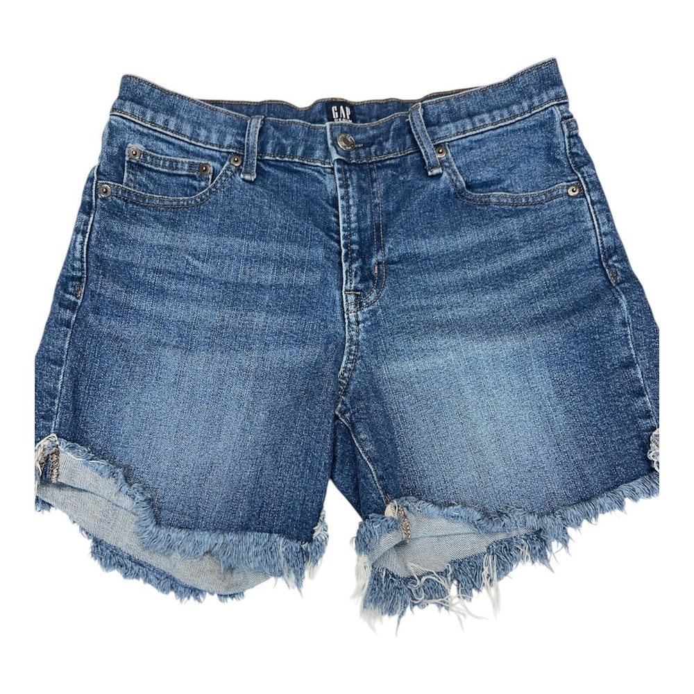 Gap Denim Shorts Women 28 Blue Excellent Raw Hem Frayed Stretch Mid Rise 5.5in